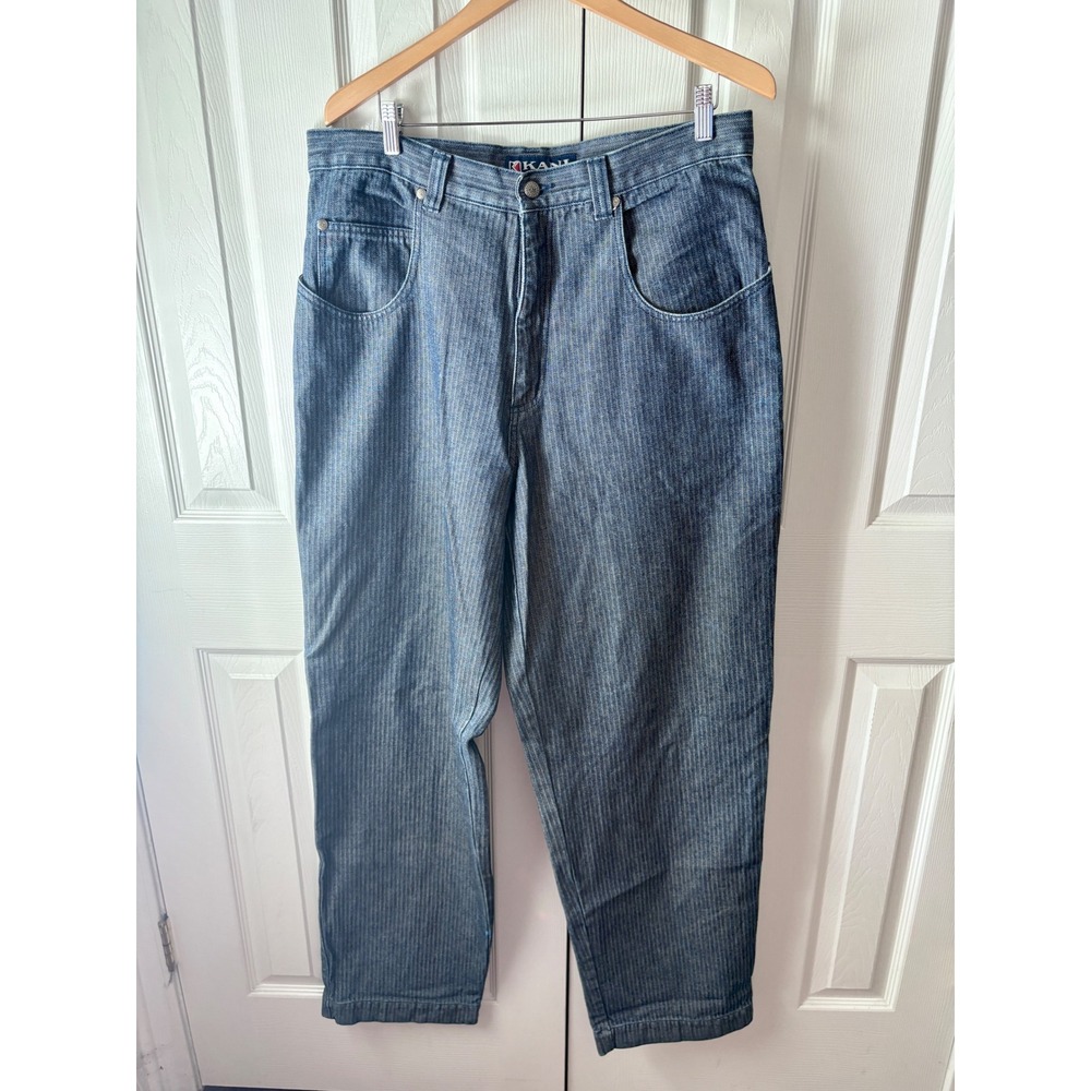 RARE! VTG 1990's Karl Kani‎ Blue Herringbone Baggy Carpenter Cargo Jeans 34/34